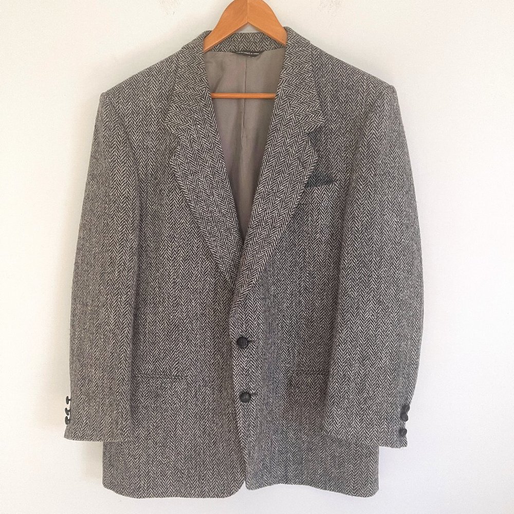 HARRIS TWEED Men Wool Gray Blazer Jacket Moores Sport Suit Coat Size 44R